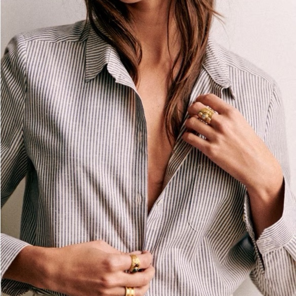 Sezane Tomboy Shirt - Ecru & Blue Stripes